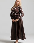 Wool Polka Dot Skirt and Sweater Set - Brown