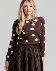 Wool Polka Dot Skirt and Sweater Set - Brown