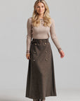 Wool Trench Skirt - Brown