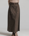 Wool Trench Skirt - Brown