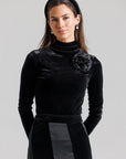 Rose Velvet Mock Neck - Black