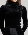 Rose Velvet Mock Neck - Black