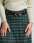 Plaid Skirt and Layered Vest Sweater Set - Green