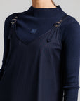 Leather Patch Turtlenck - Navy