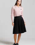 Leather Logo Sweater and Corduroy Pleated Skirt Set - Pink and Black