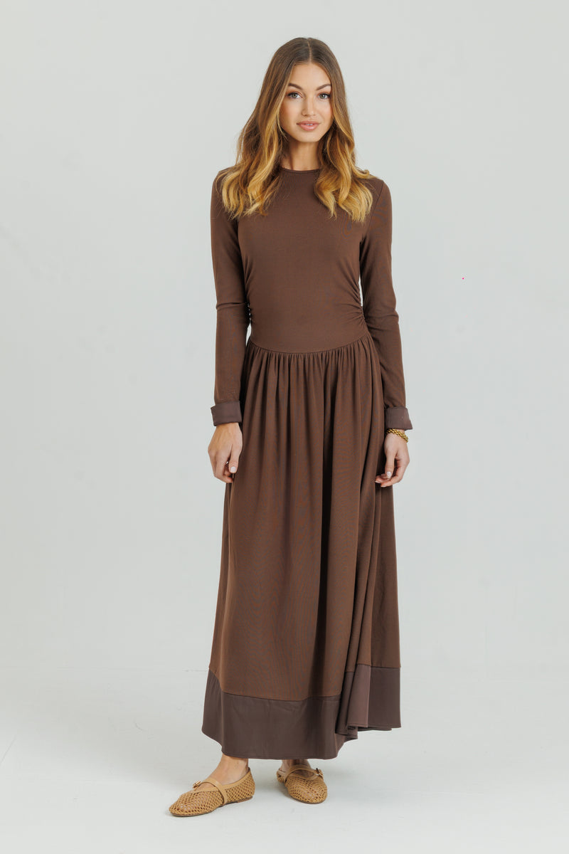 Side Ruched Dress Chocolate Brown XXL