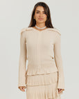 Thin Knit Ruffle Top Cream