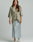 Gingham Slip Skirt Sage Green