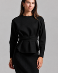 Knit Wrap Top Set - Black