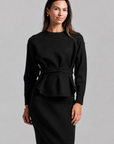 Knit Wrap Top Set - Black