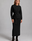 Knit Wrap Top and Skirt Set - Black
