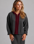 Hoodie Zip Up - Grey & Maroon