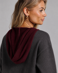 Hoodie Zip Up - Grey & Maroon
