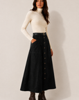 Button Corduroy Skirt - Black