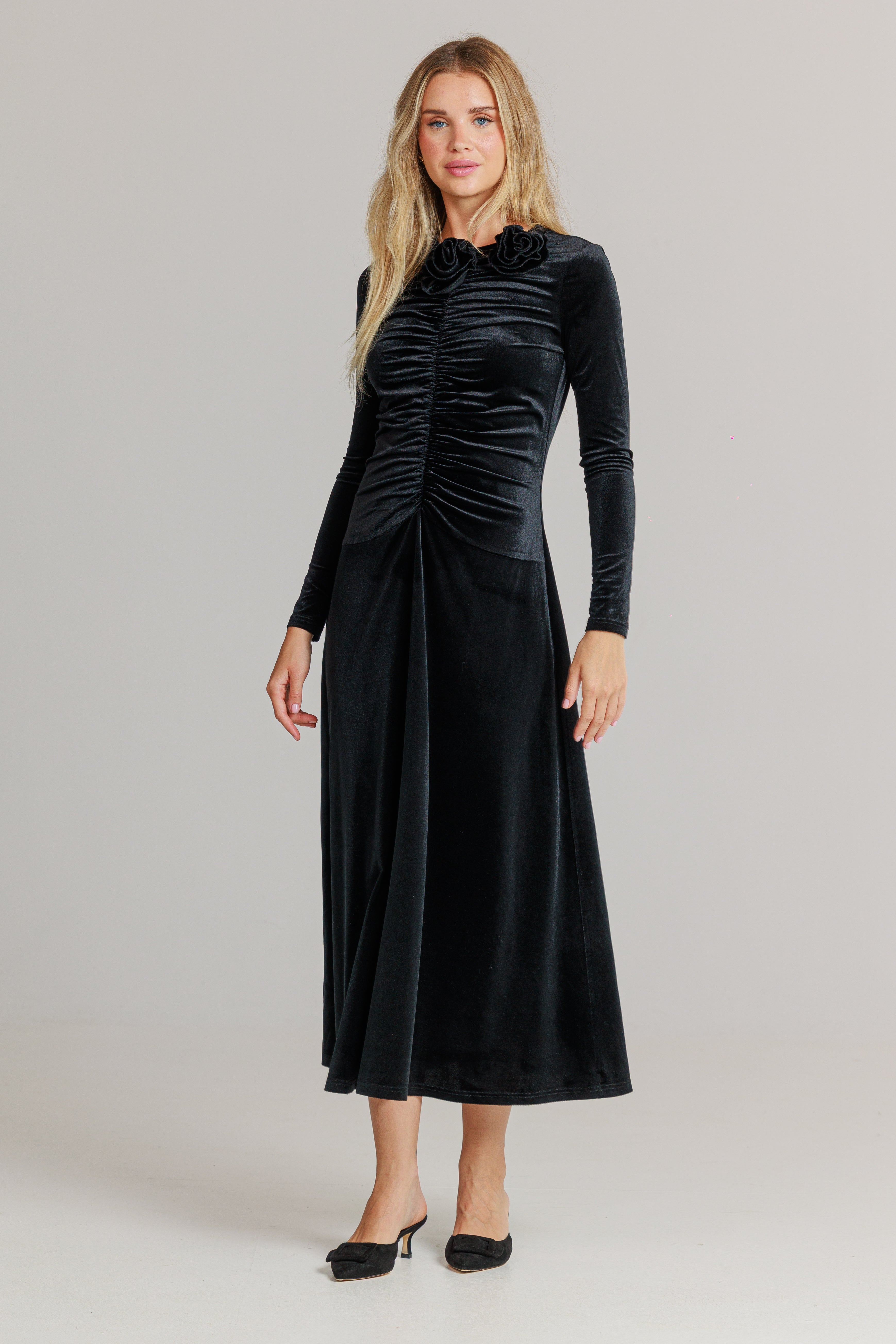 Velvet Rosette dress Black XS