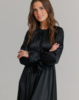 Satin smock dress black