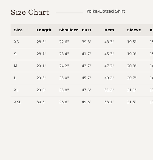 size chart