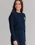 Patch cable knit sweater navy