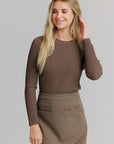 Wide ribbed knit top brown