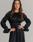 Satin smock dress black