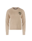Patch cable knit sweater tan