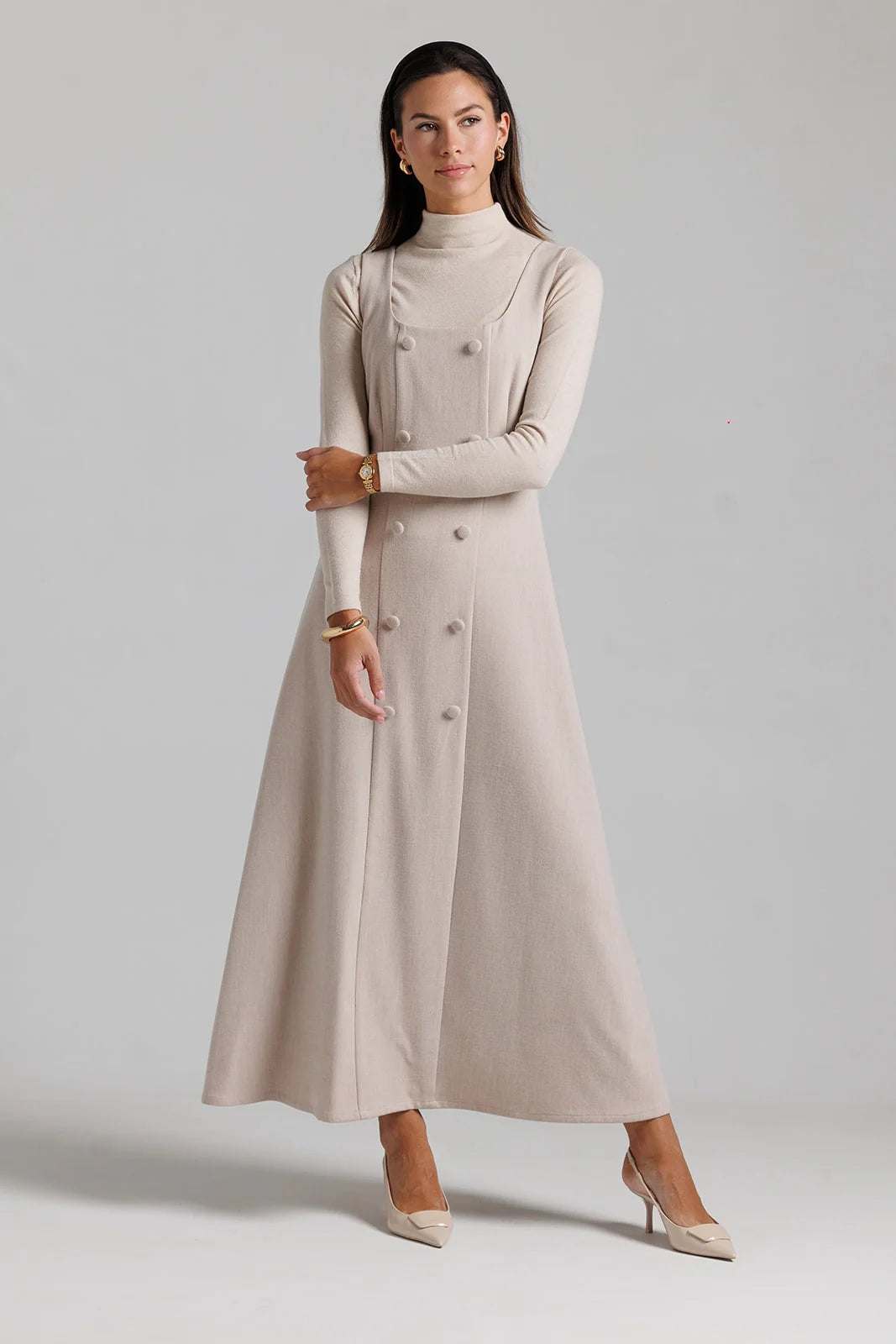 Double Breasted Jumper and Turtleneck - Tan
