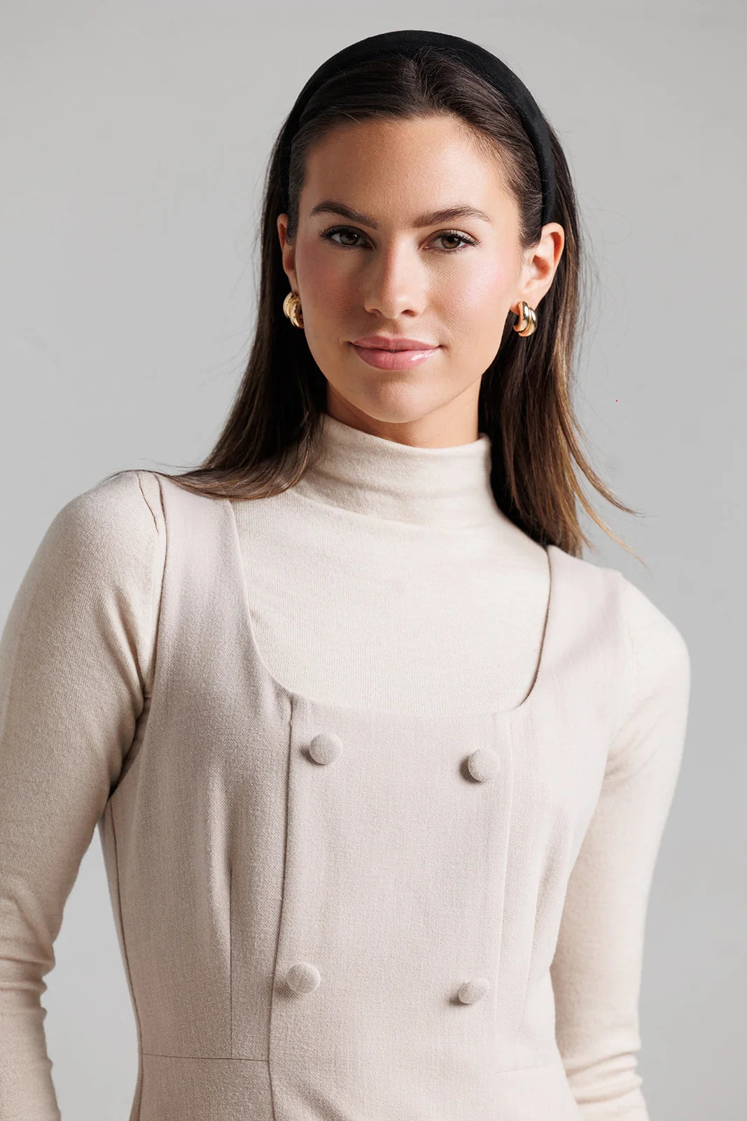 Double Breasted Jumper and Turtleneck - Tan