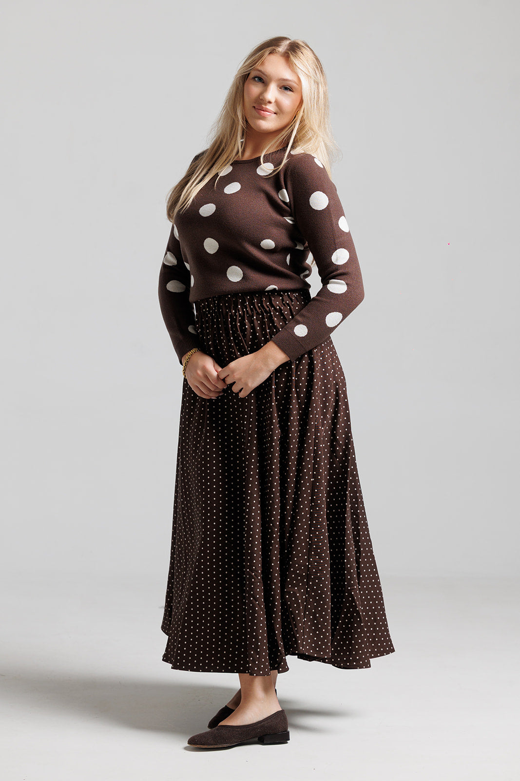 Polka Dot Sweater - Brown