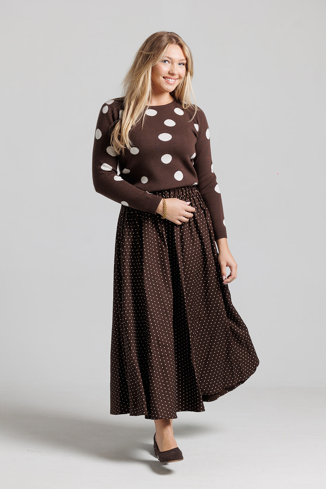 Polka Dot Sweater - Brown