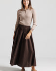 Wool Polka Dot Skirt - Brown