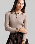 Striped Polo - Tan & Brown