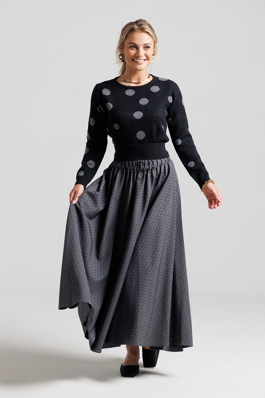 Polka Dot Sweater - Grey