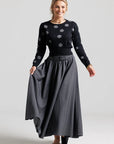 Wool Polka Dot Skirt and Sweater Set - Gray