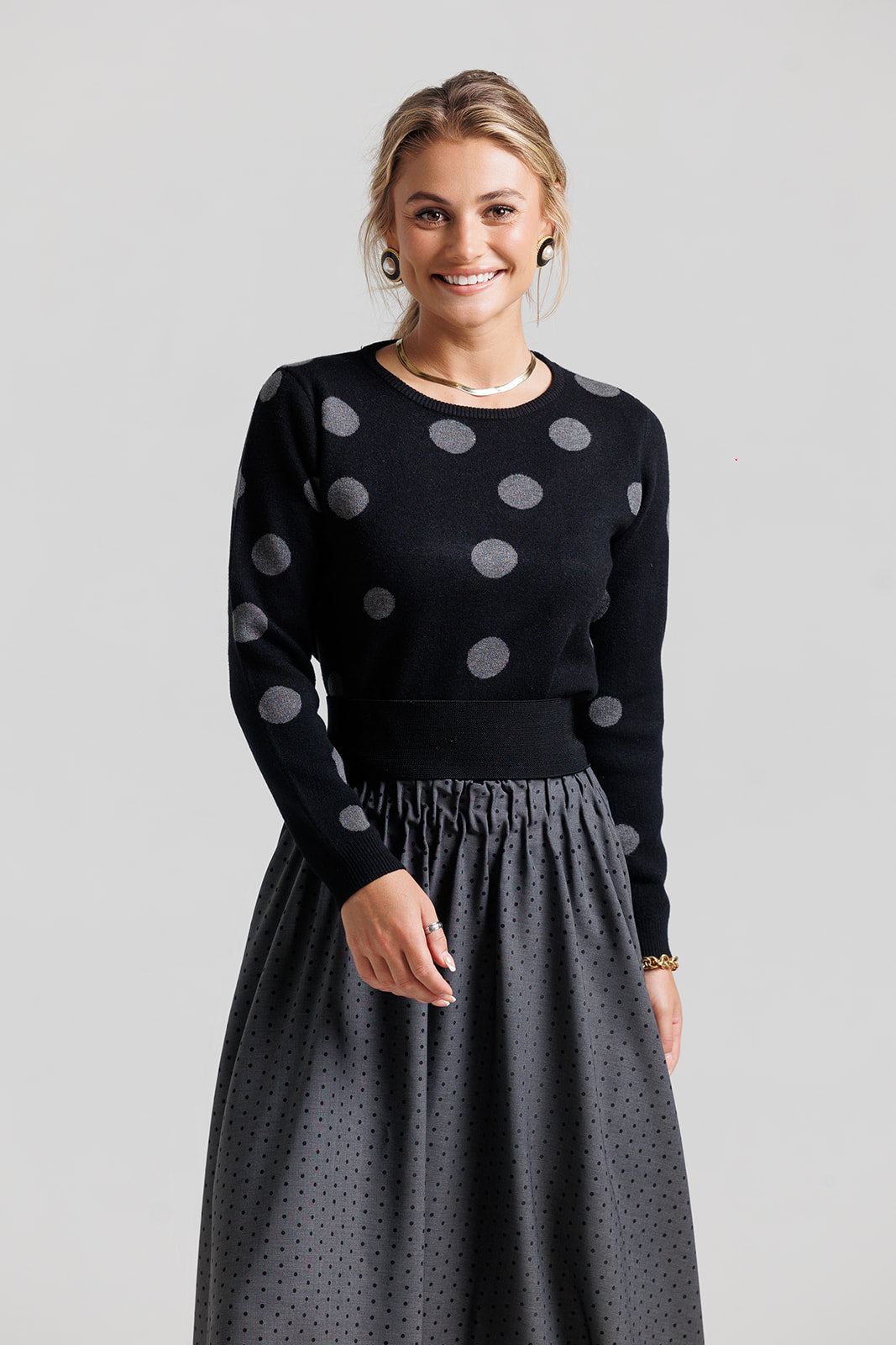 Polka Dot Sweater - Grey