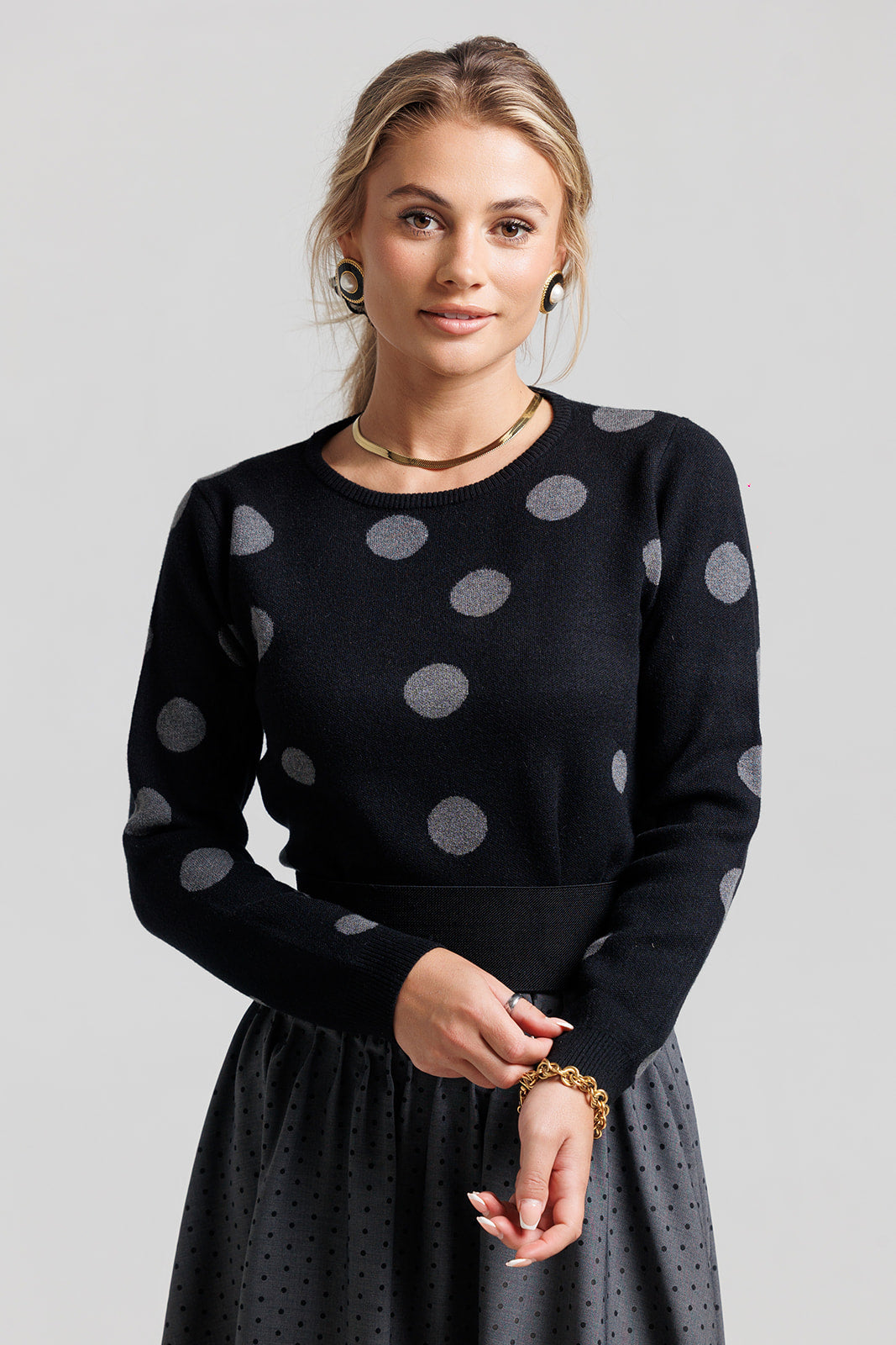 Polka Dot Sweater - Grey