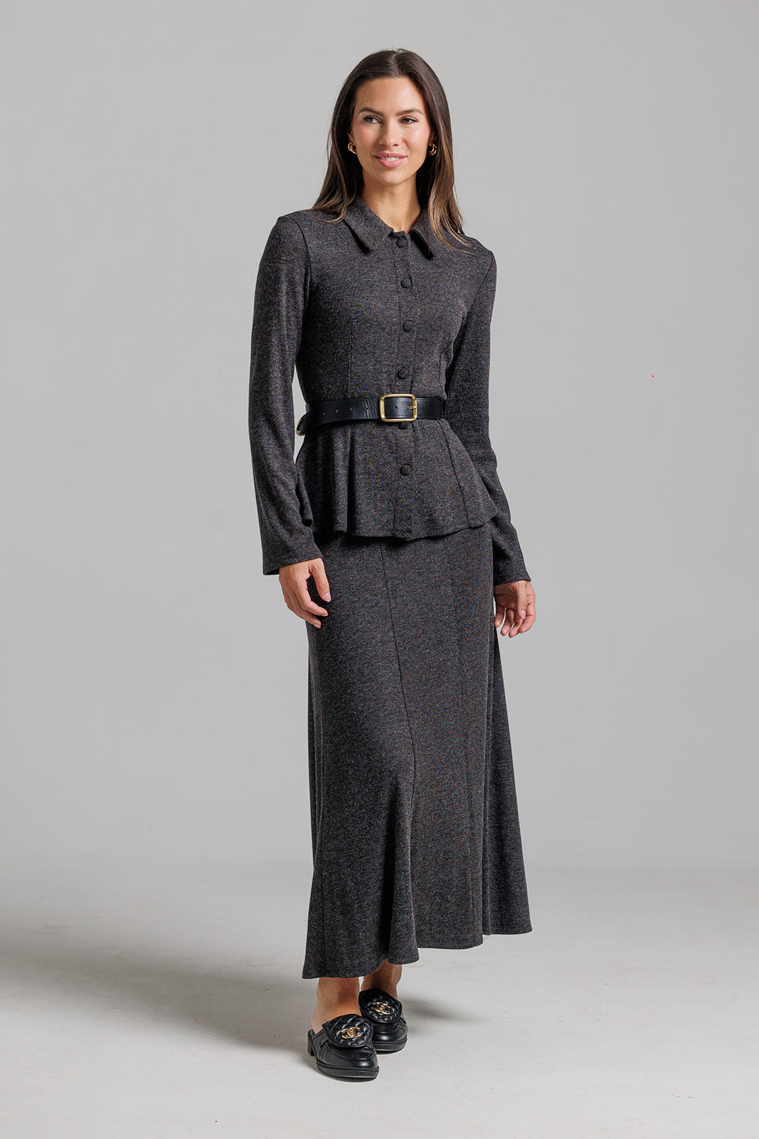 Paneled Midi Skirt - Grey