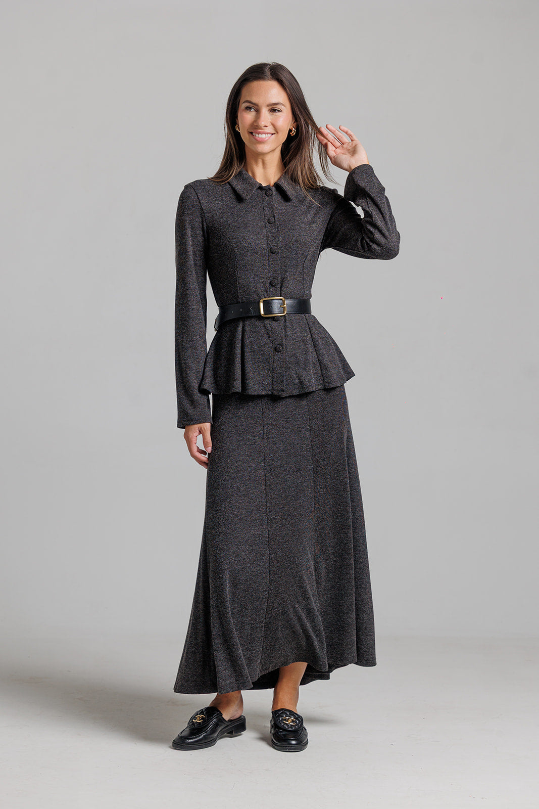 Paneled Midi Skirt - Grey