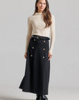 Wool Trench Skirt and Funnel Neck Hoodie Set - Black