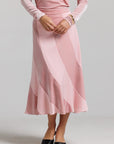 Rose Velvet Mock Neck and Linear Skirt Set - Pink