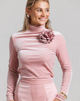 Rose Velvet Mock Neck - Pink
