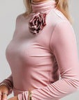 Rose Velvet Mock Neck - Pink