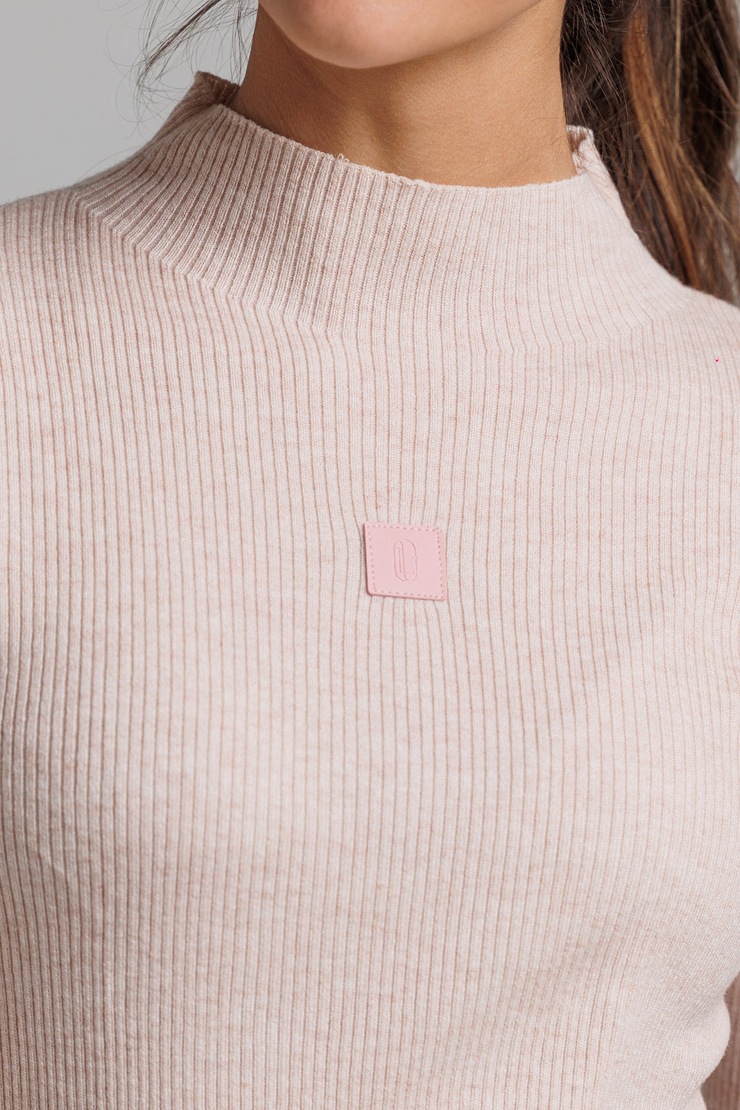 Leather Patch Turtlenck - Pale Pink