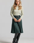 Plaid Skirt and Layered Vest Sweater Set - Green