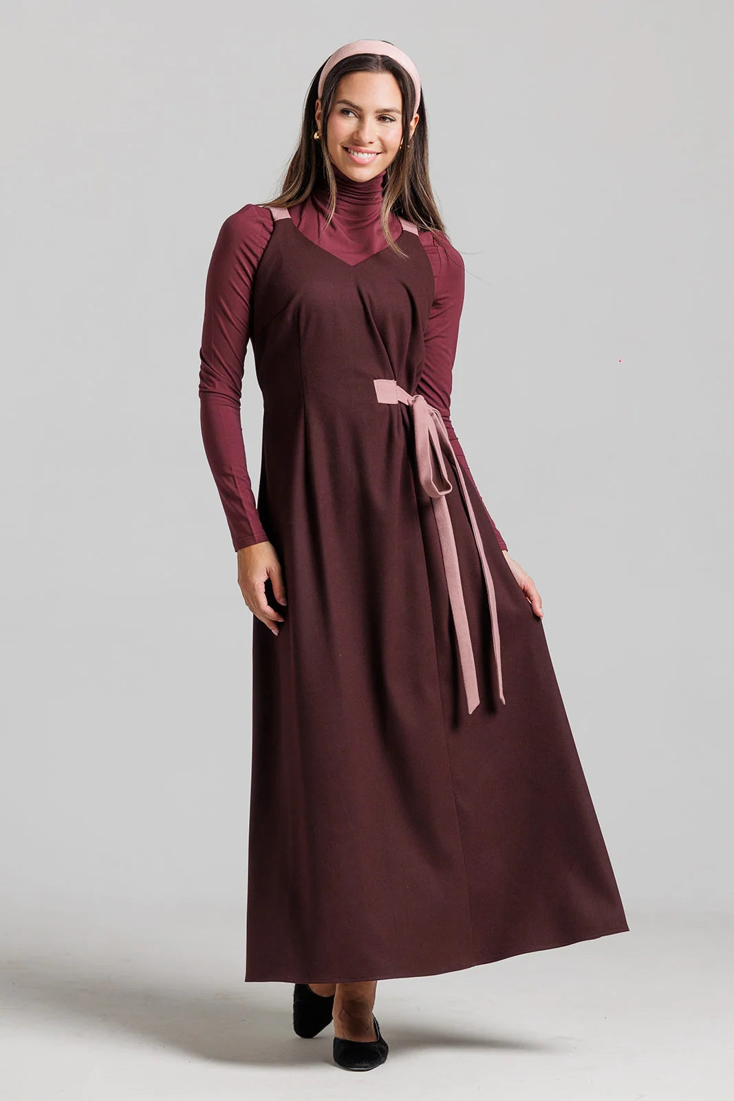 Wool Wrap Jumper and Turtleneck Set - Plum