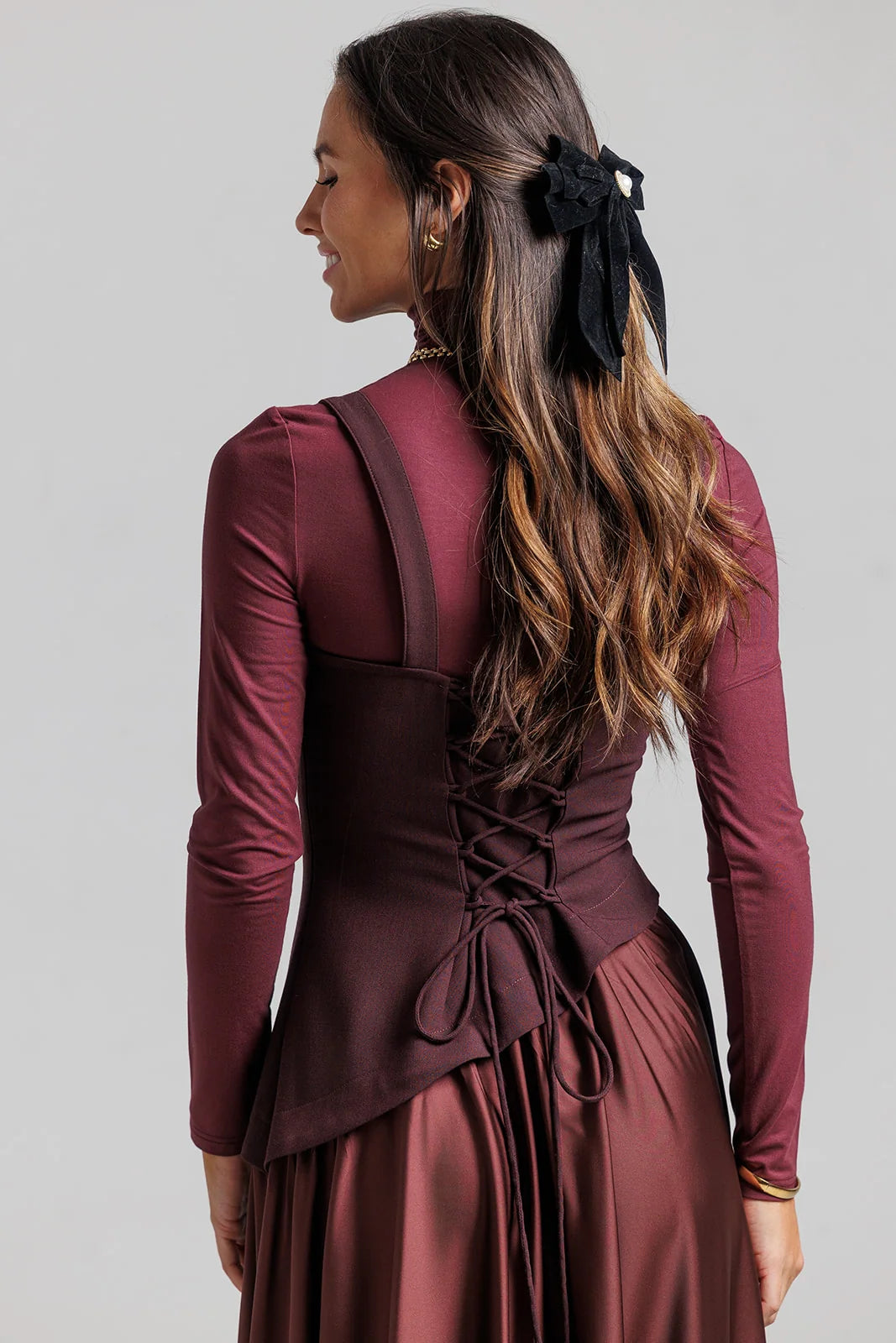 Corset Jumper and Turtleneck Set - Maroon