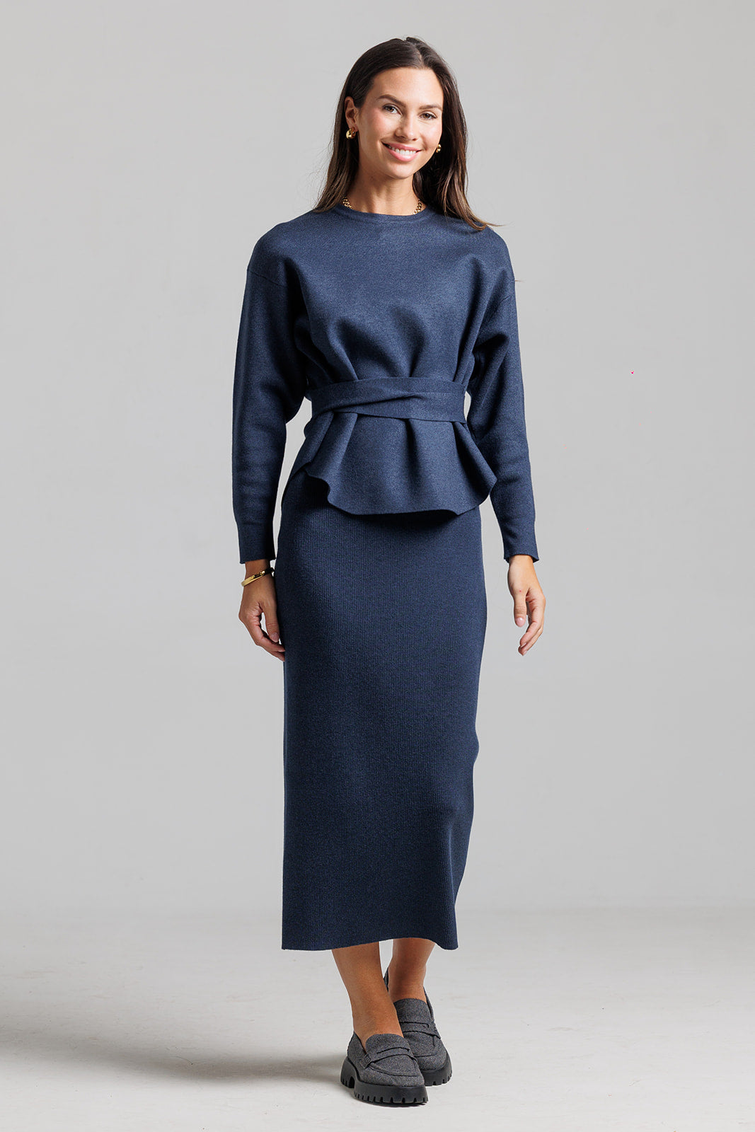 Knit Wrap Top Set - Blue
