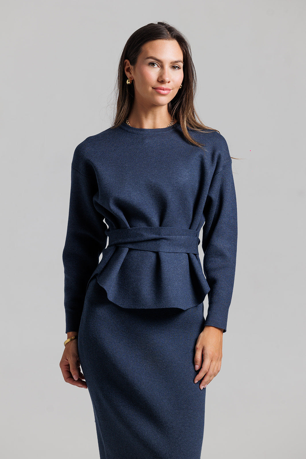Knit Wrap Top Set - Blue