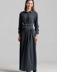 Double Buckle Wool Dress - Grey