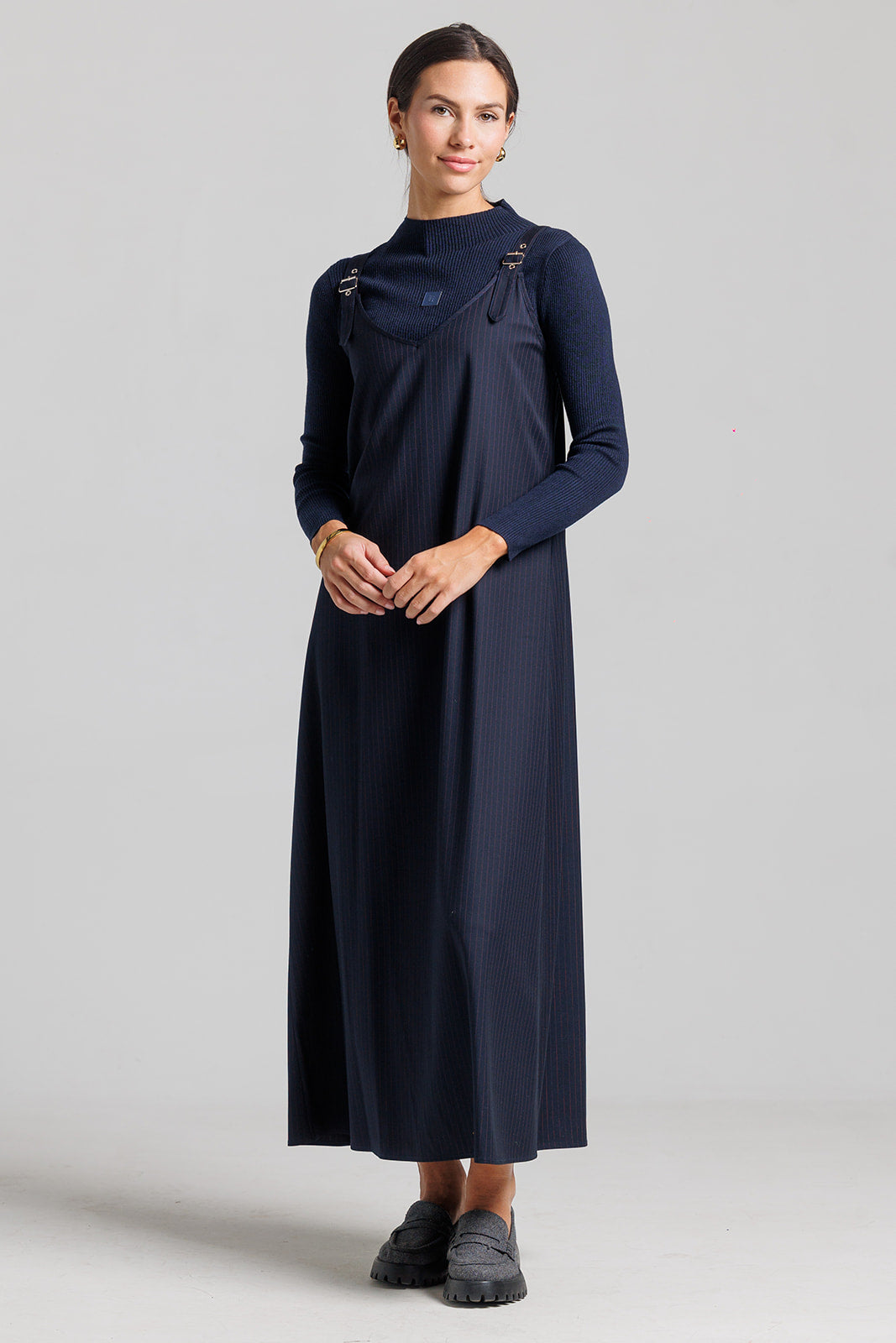 Pinstripe Buckle Slip Jumper - Navy