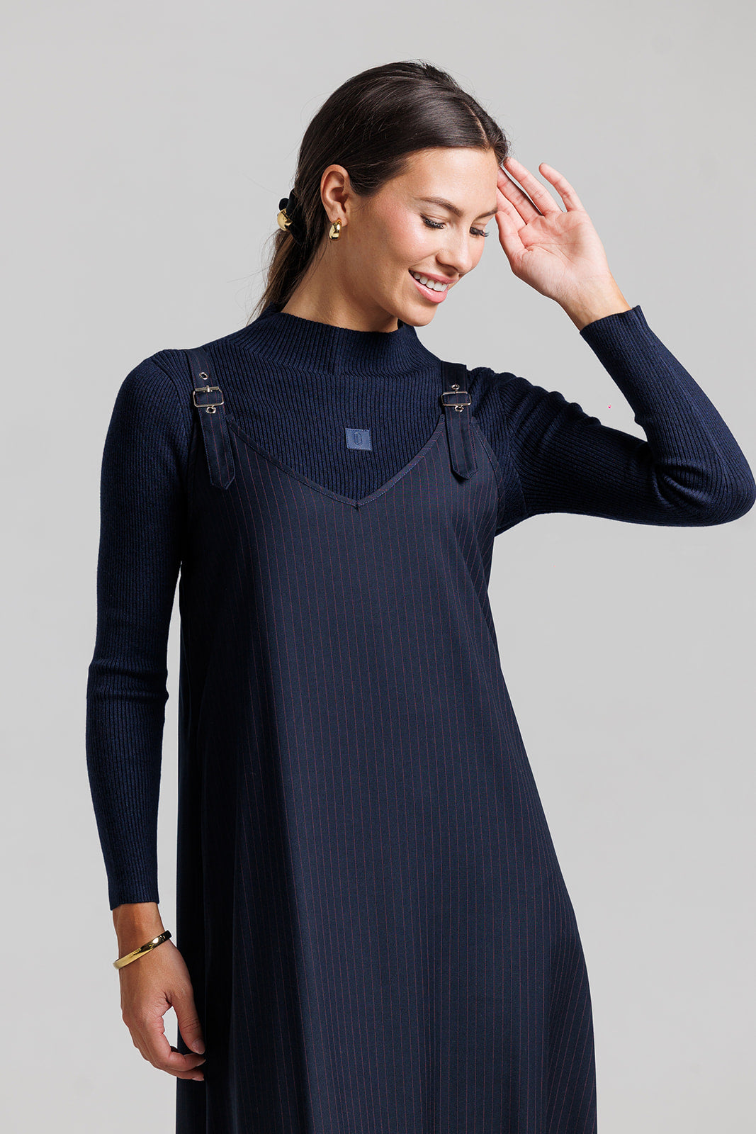 Pinstripe Buckle Slip Jumper - Navy